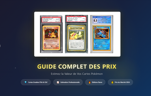 Découvrez comment estimer le prix de vos cartes Pokémon avec notre guide complet : rareté, édition, état, gradation PSA, et cartes les plus chères. Achetez et vendez vos cartes Pokémon 100 % authentiques sur CollectorShop.ma – la référence TCG au Maroc.