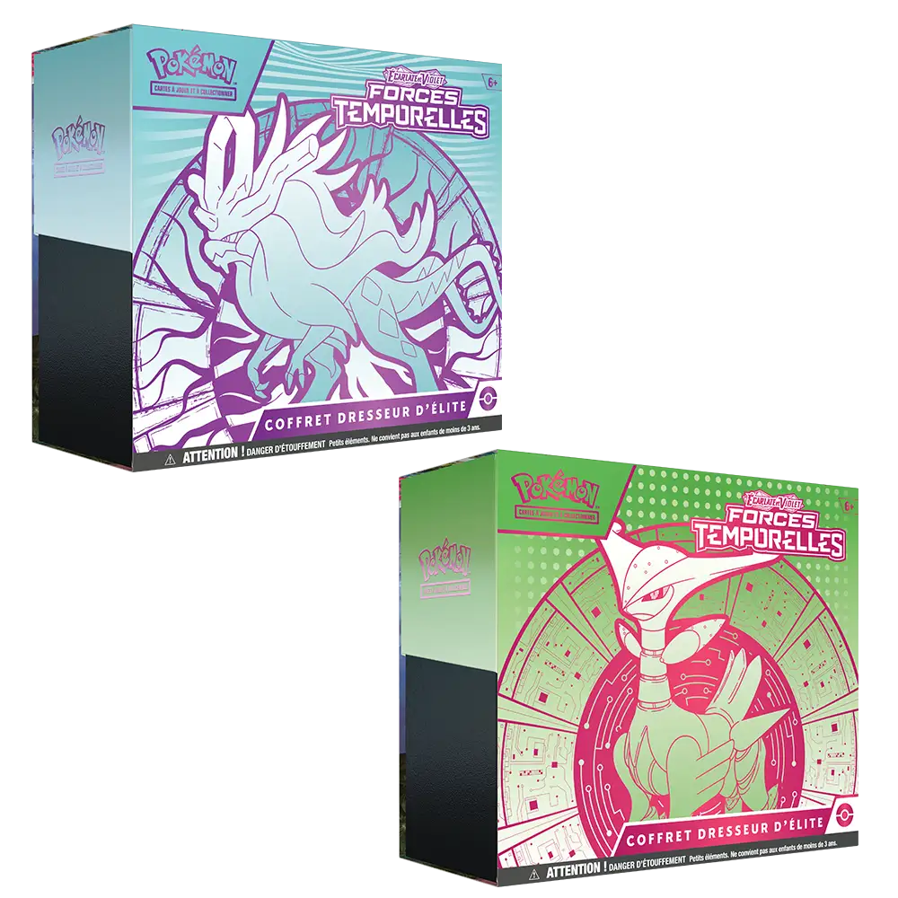 Bundle 2 Coffrets Dresseur d’Élite Pokémon EV05 Forces Temporelles Vert-de-Fer et Serpente-Eau (FR)

