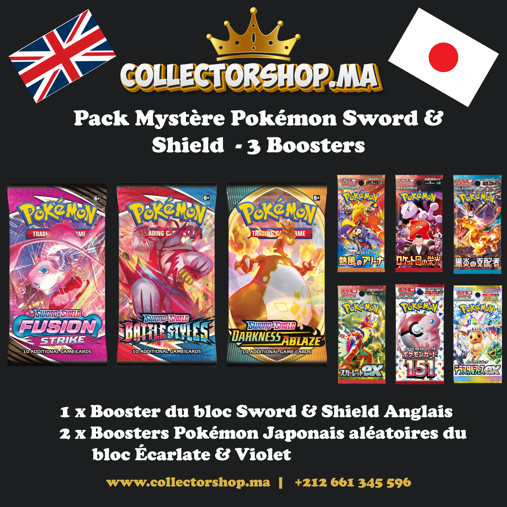 Pack Booster Mystère Pokémon – Sword & Shield + Écarlate & Violet | Collectorshop Maroc - COLLECTORSHOP.MA
