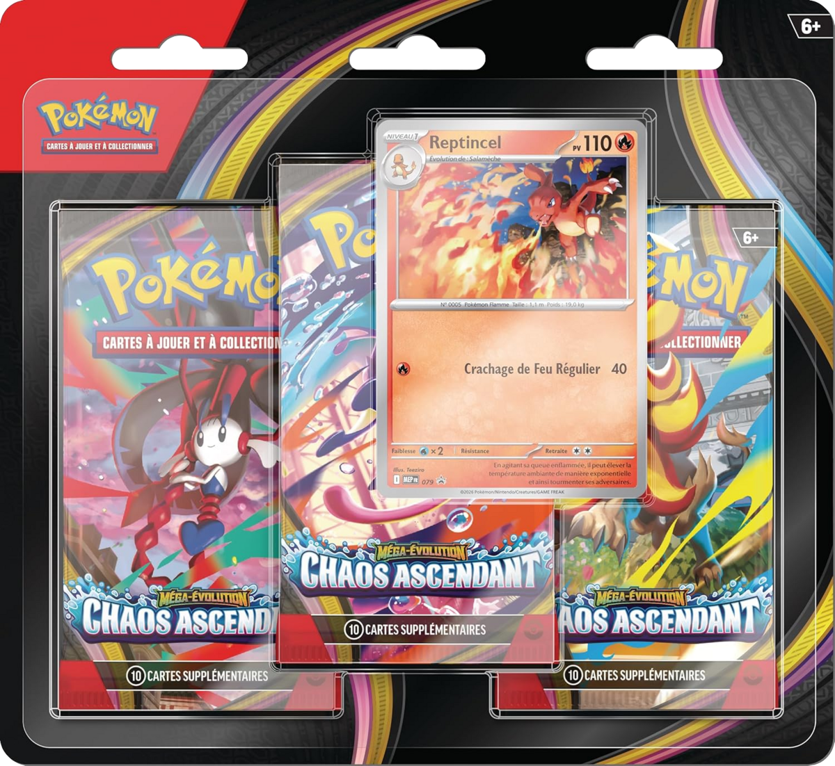 Tripack Pokémon Méga-Évolution Chaos Ascendants ME04 Reptincel FR officiel disponible au Maroc sur Collectorshop.ma