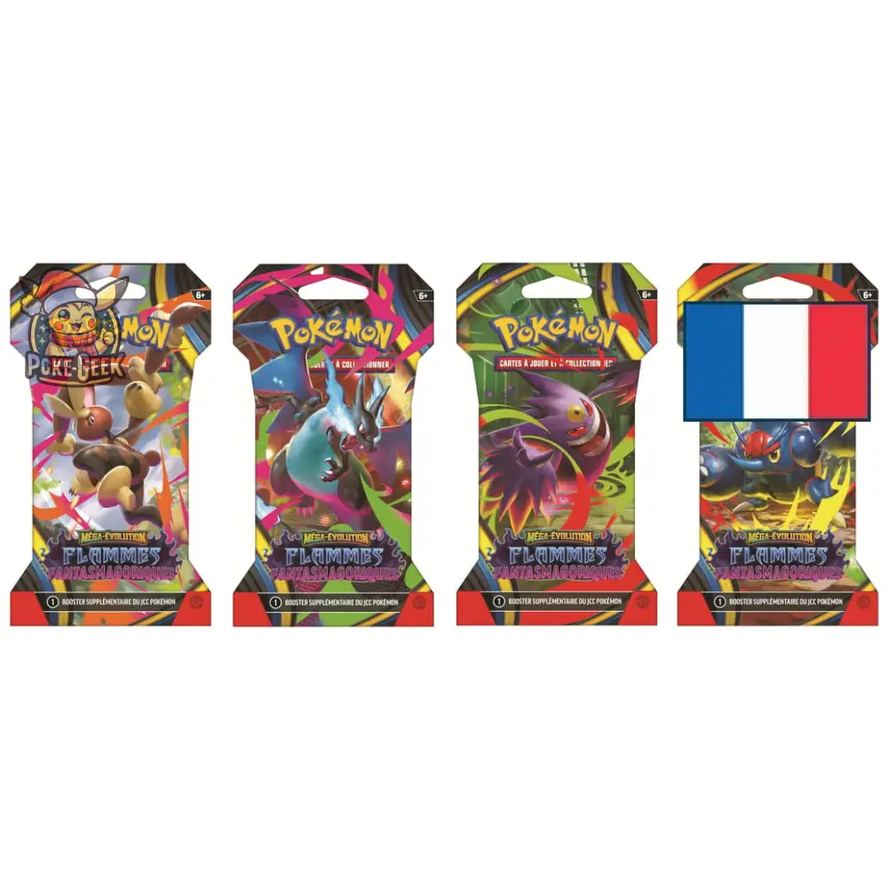 Art Set 4 Boosters Blister Pokémon ME02 Méga-Évolutions Flammes Fantasmagoriques FR en vente au Maroc sur Collectorshop.ma